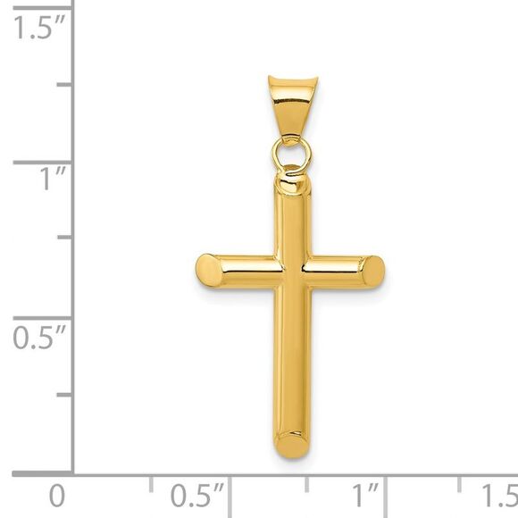 14k Yellow Gold 3-D Polished Hollow Cross Pendant